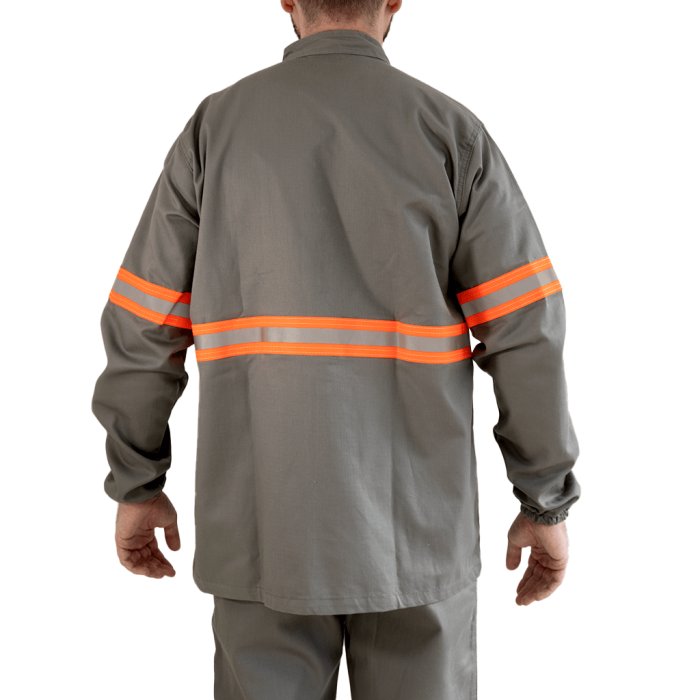 Camisa eletricista NR10 risco 2 cinza claro classe 1 e 2 com refletivo laranja - CA 46298