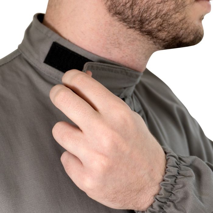 Camisa eletricista NR10 risco 2 cinza claro classe 1 e 2 com refletivo laranja - CA 46298