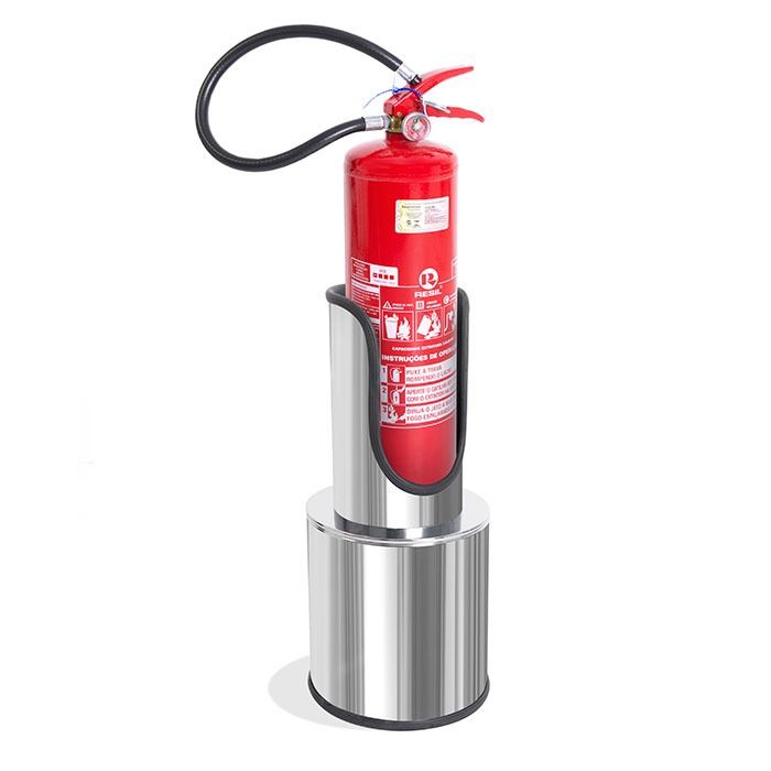 Suporte Extintor Chão para P8/P12/AP/Co2 em aço inox polido