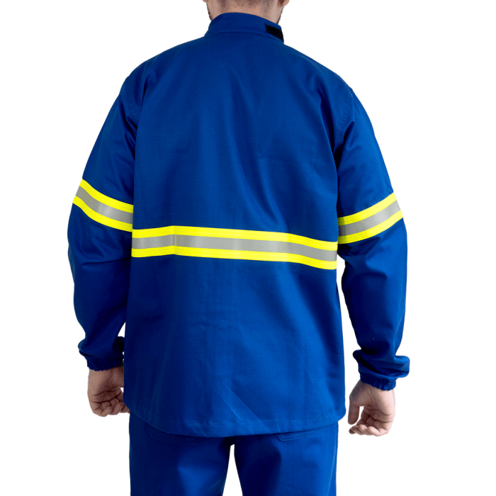 Camisa eletricista NR10 risco 2 azul royal classe 1 e 2 com refletivo verde e prata - CA 46298