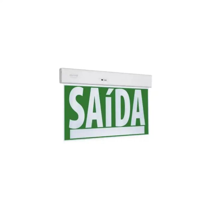 Placa de sinalização saída de emergência LED SLIM autônoma com adesivo 50x25cm - duas faces