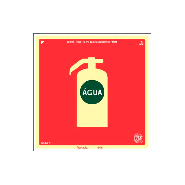Placa fotoluminescente extintor água de PVC