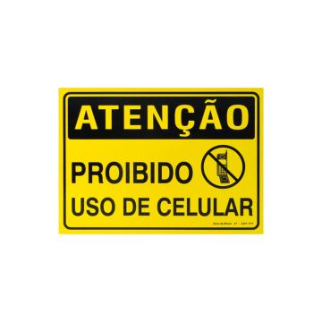 Placa atenção proibido uso de celular de PVC 35 x 25cm