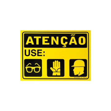 Placa atenção use óculos, luva, capacete de PVC 35 x 25cm