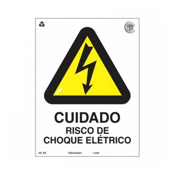 Placa cuidado risco choque elétrico de PVC 15 x 20cm