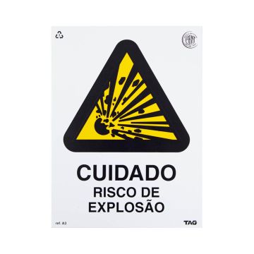 Placa cuidado risco de explosão de PVC 15 x 20 cm