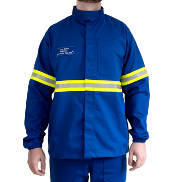 Camisa eletricista NR10 risco 2 azul royal classe 1 e 2 com refletivo verde e prata - CA 46298