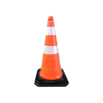 Cone PVC 75cm com fitas refletivas e base de borracha