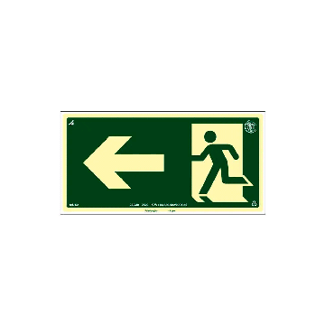 Placa fotoluminescente rota de fuga seta para esquerda de PVC - 30x15cm