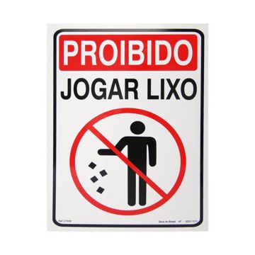 Placa proibido jogar lixo de PVC 23,5 x 32,5cm