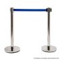 Pedestal organizador de fila cromado em inox com fita retrátil azul thumbnail